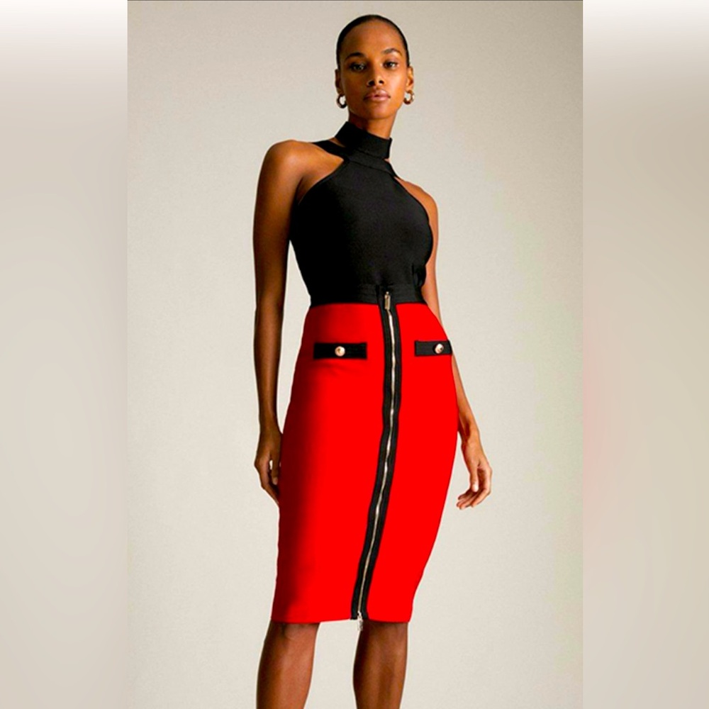 NWT Military Bandage Knitted Pencil Midi Skirt